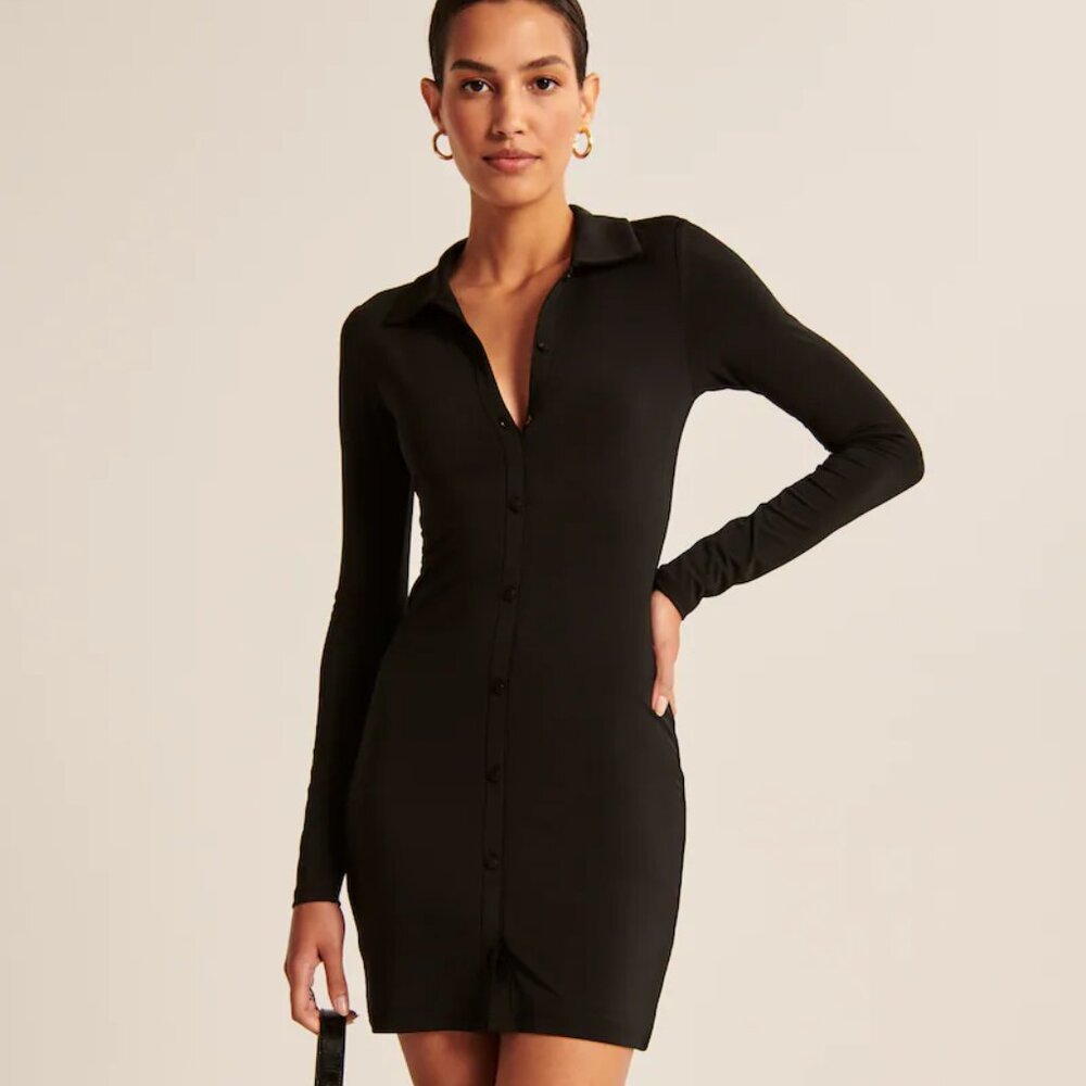Abercrombie Long-Sleeve Ruched Shirt Dress Black Size XS